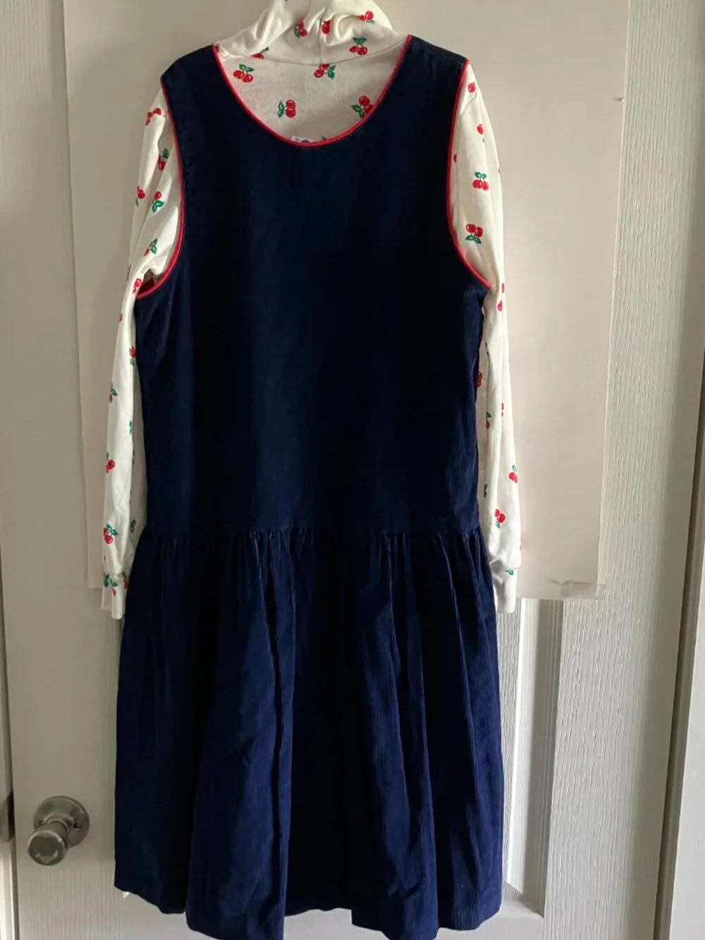 Hartstrings Girls Jumper Dress & Shirt Size 10 Corduroy and Cherries Made in USA
